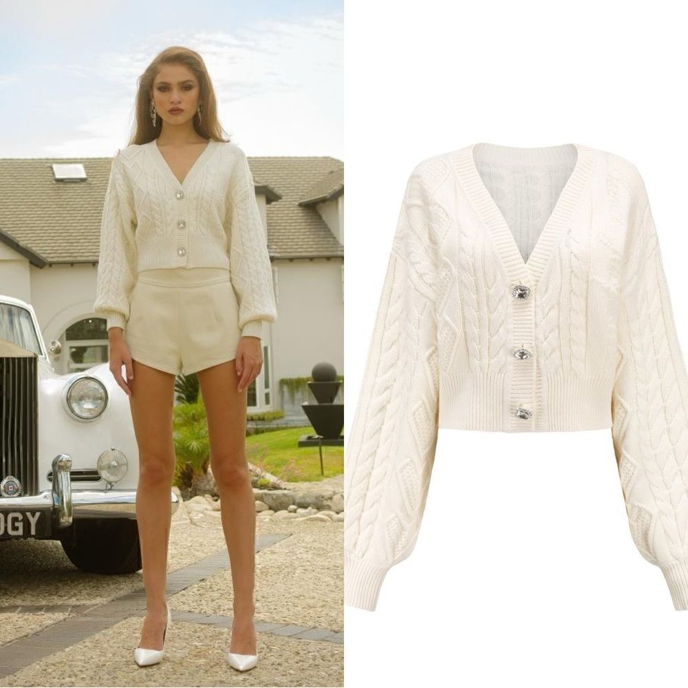 NANA Jacqueline Nina Wool Cardigan with jeweled buttons